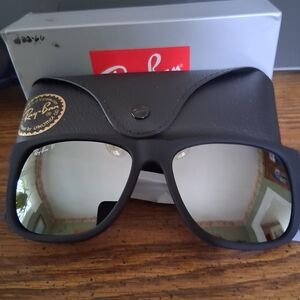 Ray-Ban JUSTIN'S BLACK RUBBERIZED FRAME AND POLARIZED SILVER MIRROR LENSES NEW